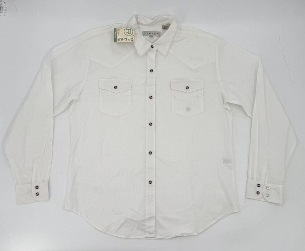 Roper Shirt Womens Large White Western Pearl Snap Whataburger Embroidery
